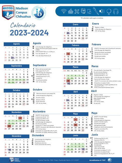 Calendario Escolar 2023 2024 Publicaciones Madison Chihuahua