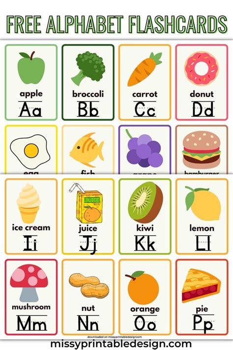 An Alphabet Flash Card With Pictures Of Fruits And Vegetables