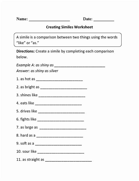 Simile And Metaphor Practice