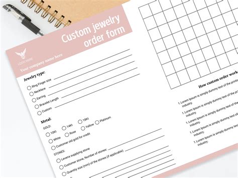 Editable Custom Jewelry Order Form Template Horizontal, Order Form