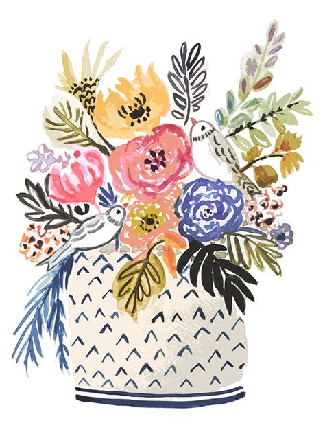 Painted Vase Of Flowers Ii Poster Print Karen Fields Posterazzi