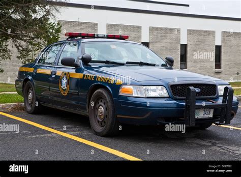 A New York State trooper car is parked in the New York State Police ...