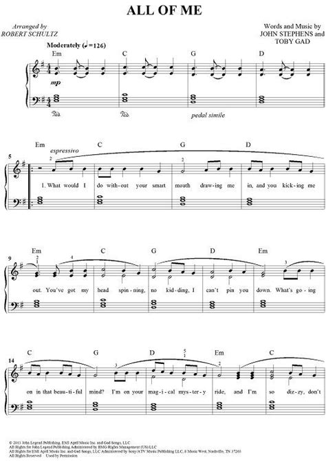 All Of Me By John Legend For Easy Piano Sheet Music Violin Music