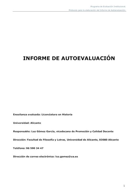 Pdf Informe De Autoevaluaci N Introducci N Descripci N De La