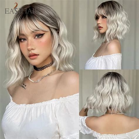 EASIHAIR Perruque Synth Tique Lolita Courte Et Ondul E Avec Frange Pour