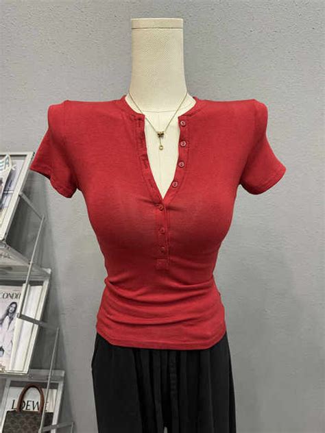 Pure Desire Style Summer New Korean Style V Neck Multi Button