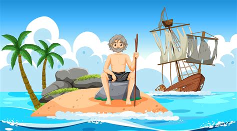 A Man On Deserted Island Isolated Vector Art At Vecteezy