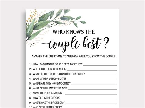 Who Knows The Couple Best Greenery Bridal Shower Games Who Etsy Canada