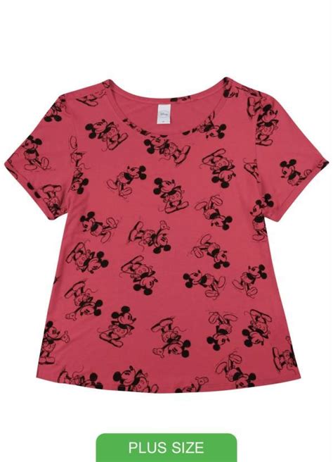 Disney T Shirt Plus Size Estampa Rotativa Vermelho