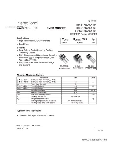 Irfsl N Dpbf Datasheet Hexfet Power Mosfet