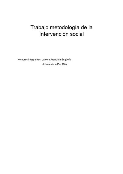 Metodologia De La Intervencion Social Trabajo Metodolog A De La