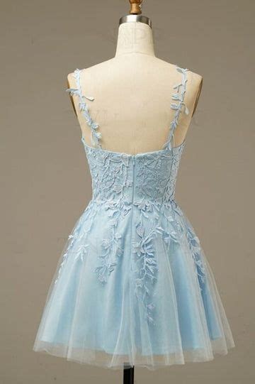 Tulle V Neck With Lace Applique Homecoming Dresses A Line Short Mini