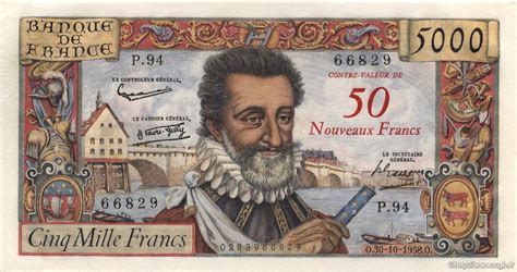 50 NF Sur 5000 Francs HENRI IV FRANCE 1958 F 54 01 P14 0274 Banknotes