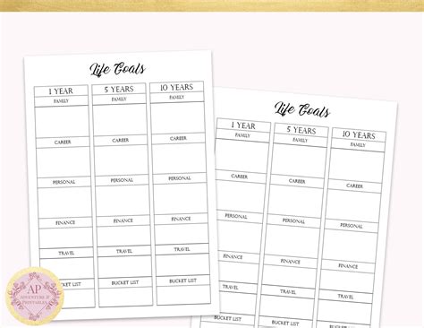 Life Goals Printable Planner Page, Life Planner, Long Term Goals Planner, 5 Year Plan, 10 Years ...