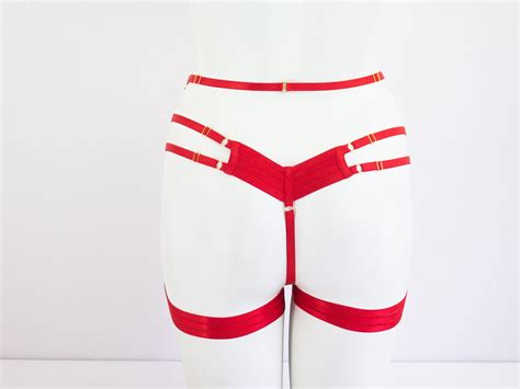 Red Body Harness Lingerie Set Red Garter Belt Red Lingerie Etsy