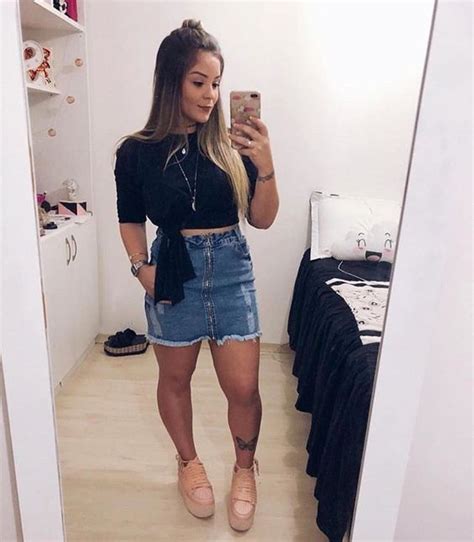 Look Com Saia Jeans Para Noite - 12 looks incríveis com saia jeans | Look short jeans dia, Looks ...