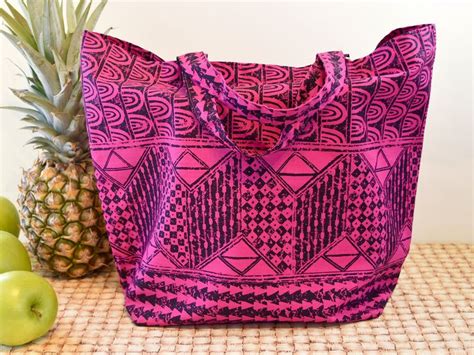 Hawaiian Print Bag Hawaiian Fabric Bag Pink Market Bag Pink Shopping