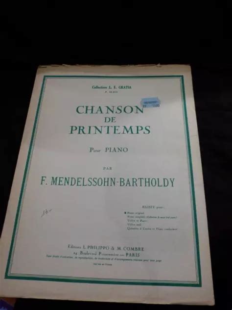 PARTITION CHANSON DE Printemps Pour Piano Mendelssohn Bartholdy Music