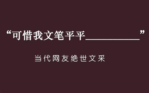 “可惜我文笔平平 ”来欣赏当代网友的绝世文笔吧 哔哩哔哩