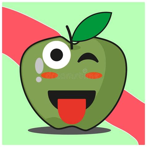 Cute Green Apple Fruit Cartoon Face Mascot Character Vector Design