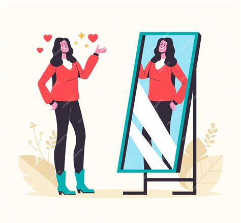 Premium Vector Narcissistic Woman Looking At Mirror And Fall In Love