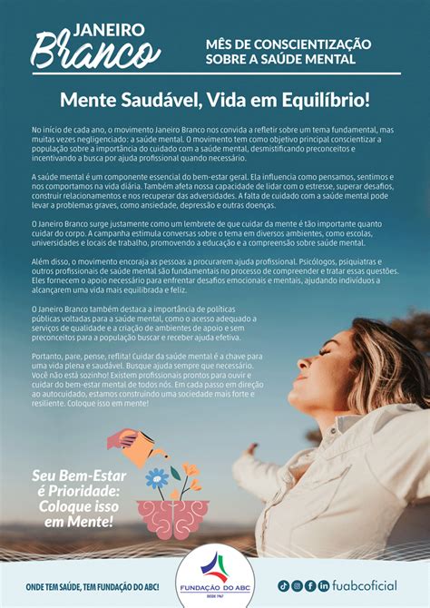 Janeiro Branco Mês De Conscientização Sobre A Saúde Mental