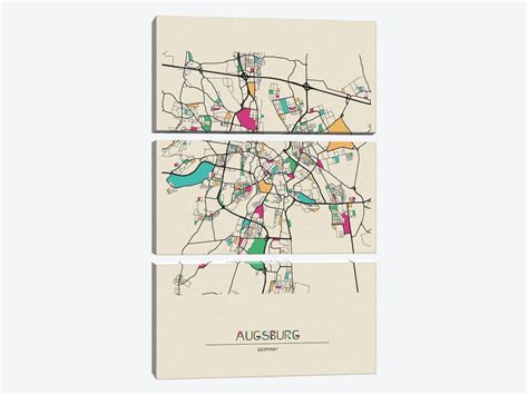 Augsburg, Germany Map Canvas Wall Art by Ayse Deniz Akerman | iCanvas