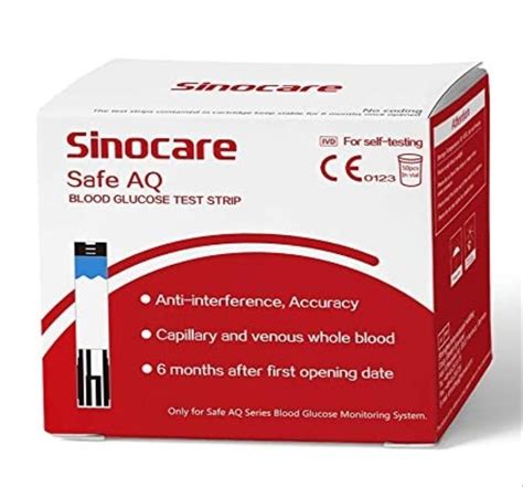 Plastic Sinocare Safe AQ Blood Glucose Test Strip 20 MIU ML 50 At