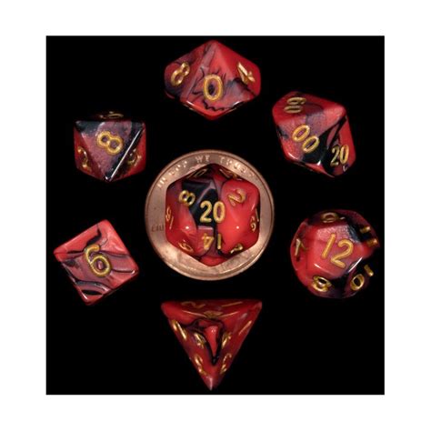 FanRoll Dice Dice Mini Polyhedral Dice Set Red Black W Gold 7 New