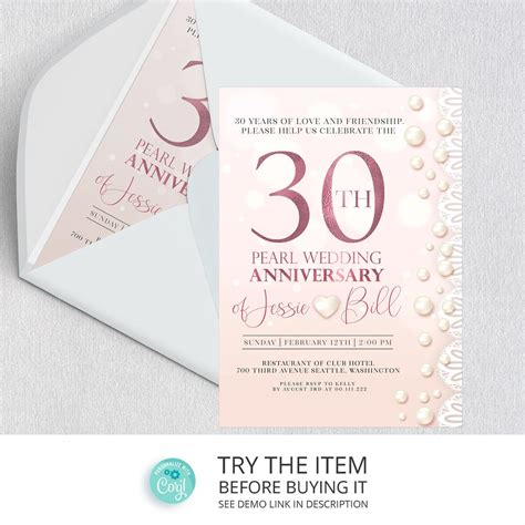 30th Wedding Anniversary Invitations, Pearl Wedding Anniversary ...