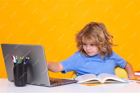 Premium Photo School Child Using Laptop Computer School And Kids Cute