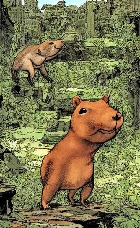 KREA An Animated Capybara Exploring Some Mayan Ruins Comic By David