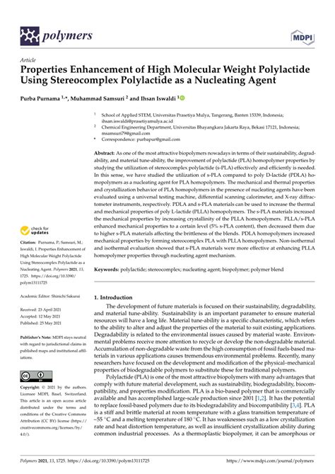 Pdf Properties Enhancement Of High Molecular Weight Polylactide Using