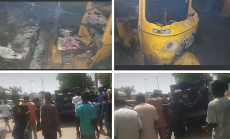 Phone Snatchers Escape Lynching As Mob Burns Tricycle In Kano Video