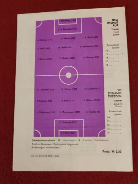 Programmheft BSG Wismut Aue SG Dynamo Dresden DDR Oberliga 16 05