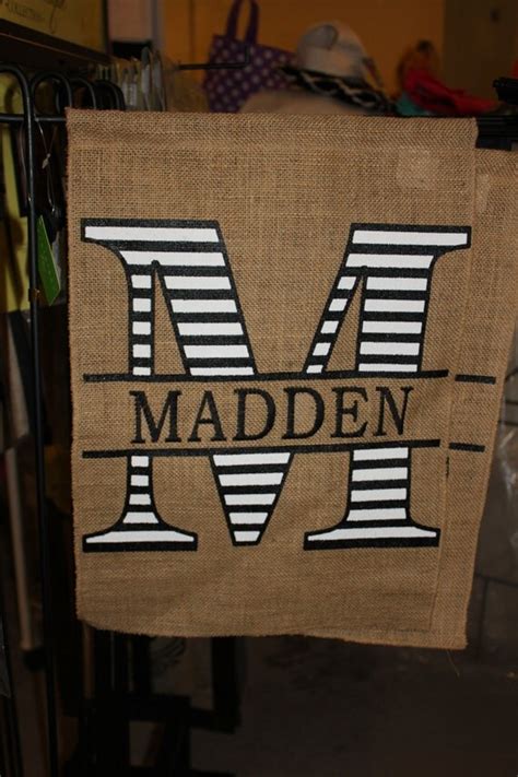 Items Similar To Black And White Inital Printed Burlap Garden Flag With