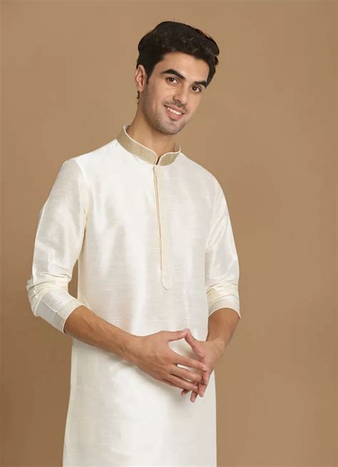 Buy Off White Plain Kurta Set Online In India Manyavar Kurta Pajama