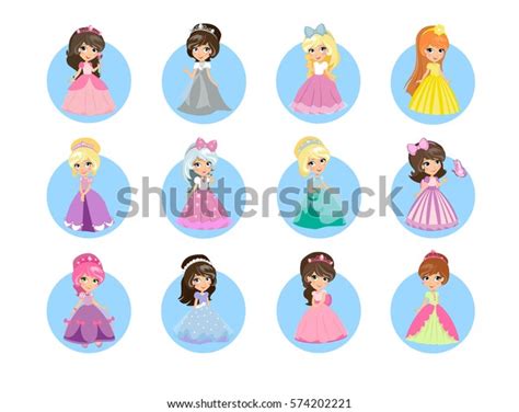 Beautiful Cartoon Princesses Icons Set Cute Stock Vector Royalty Free