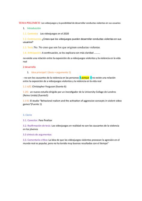 Tema Polemico De Los Juegos Esquema Semi Tema Polemico Los