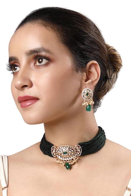 Buy Gold Plated Kundan Polki Embellished Choker Necklace Set By Hrisha