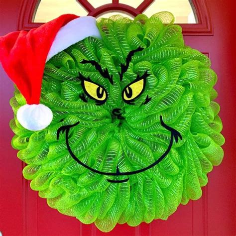 Grinch Wreath 23 Grinch Face Wreath Green Christmas Etsy Grinch