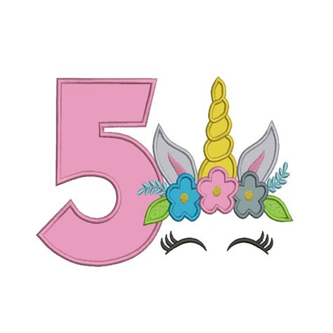 Unicorn Face Birthday Number Applique