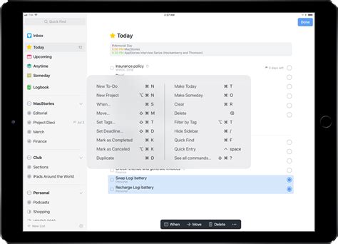 Things (iPad) keyboard shortcuts ‒ DefKey