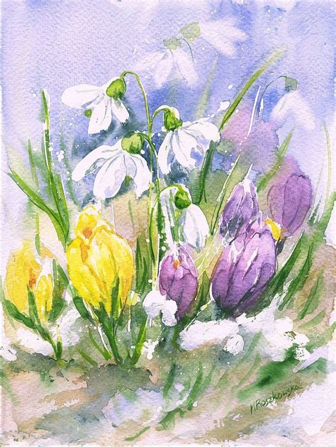 Krokusy I Przebi Niegi Maria Roszkowska Watercolor Flower Art