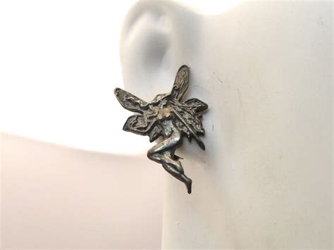 Vintage Sterling Silver Naked Fairy Woman Earrings Gem