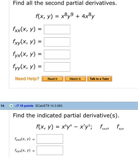 Solved Find All The Second Partial Derivatives F X Y