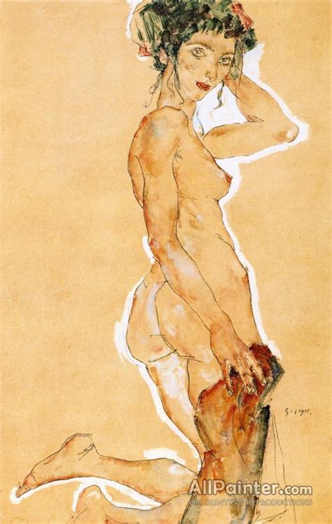 Egon Schiele Kneeling Nude Oil Painting Reproductions For Sale