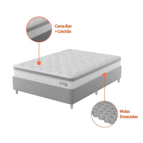 Cama Box Colchão Casal Sigma Molas Ensacadas 22x138x188 Branco e