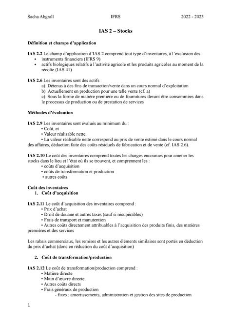 IAS 2 normes IFRS stock IAS 2 Stocks Définition et champs d