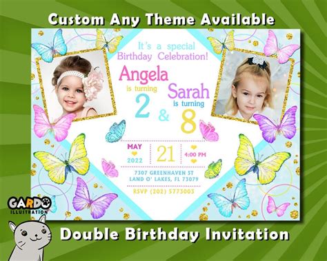 Sibling Birthday Invitation Double Invitation Dual Invitation